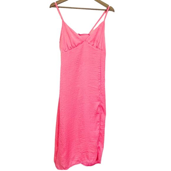 Livi by Olivia Rae Womens L Satin Slip Dress‎ Slit Neon Pink Strappy Barbiecore - Picture 12 of 12
